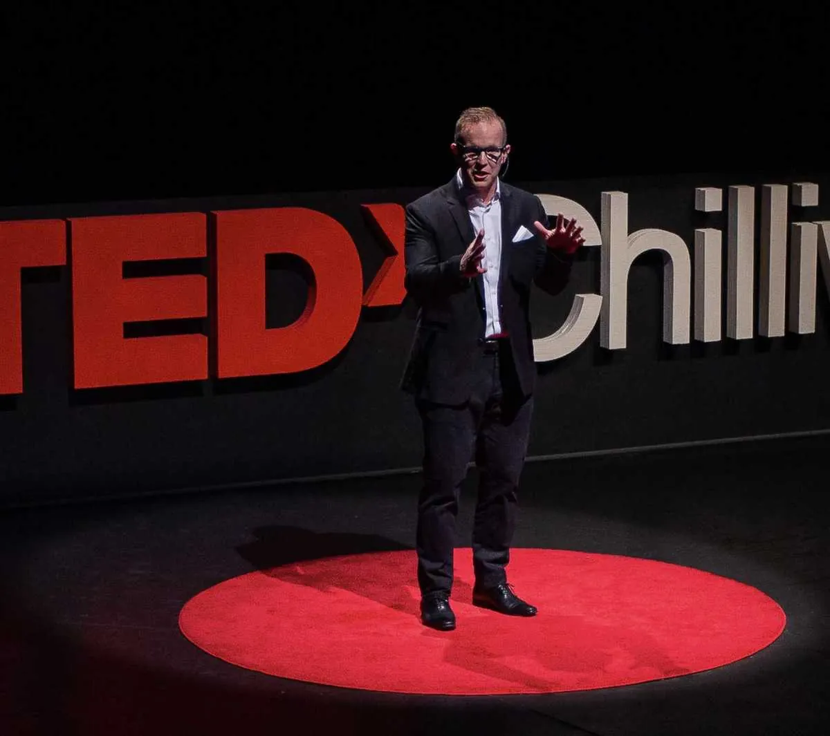 Jon Morrison speaking on the TEDxChilliwack stage